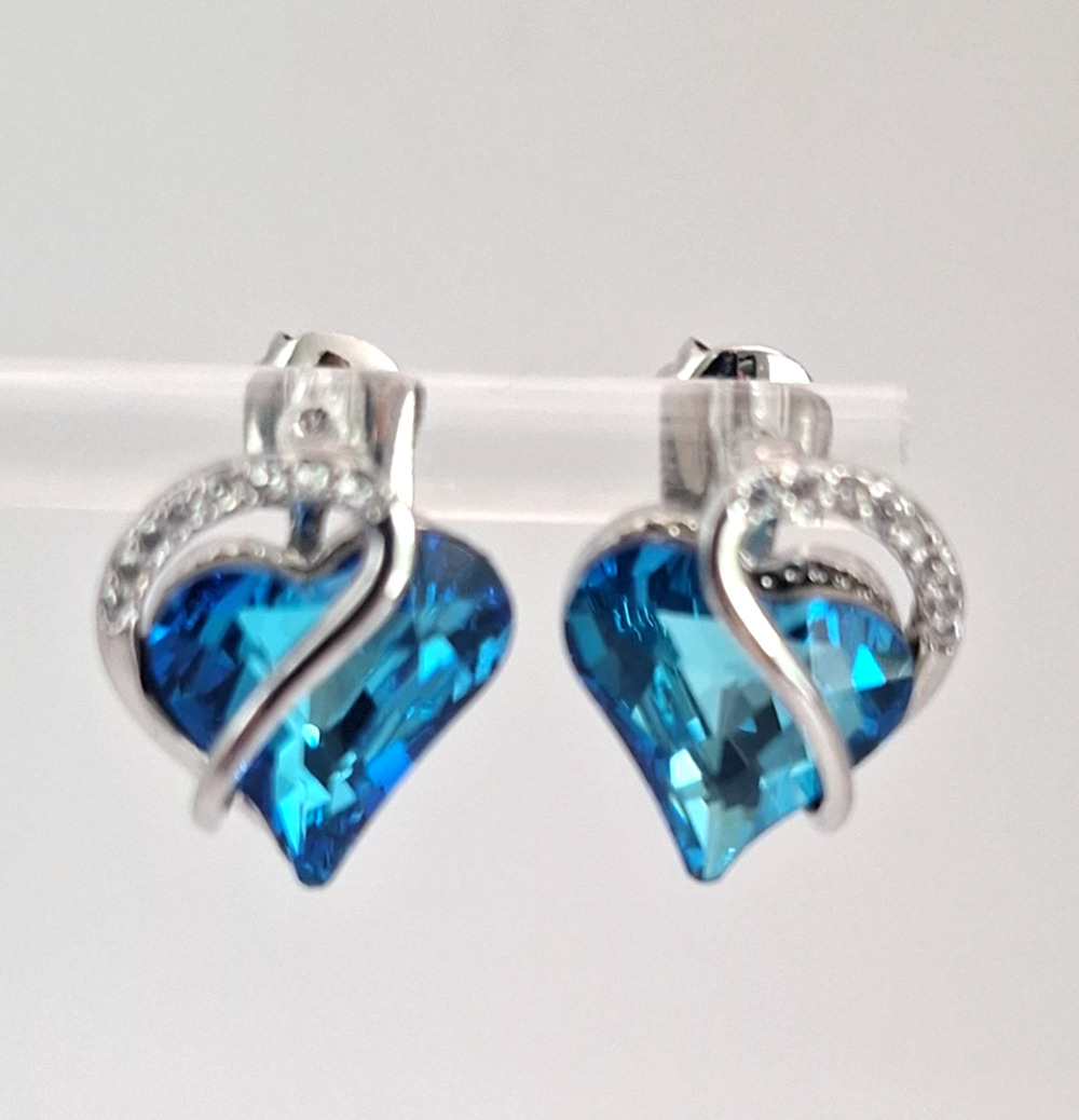 Stauer Blue Sapphire Heart Earrings Sterling Silver Princesscore Royalcore NIB